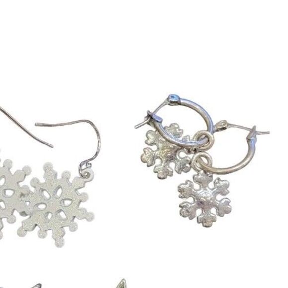 LOT 3 pair Christmas Earrings Snowflake White Silver Tone Rhinestones Nina Ricci - Picture 7 of 7
